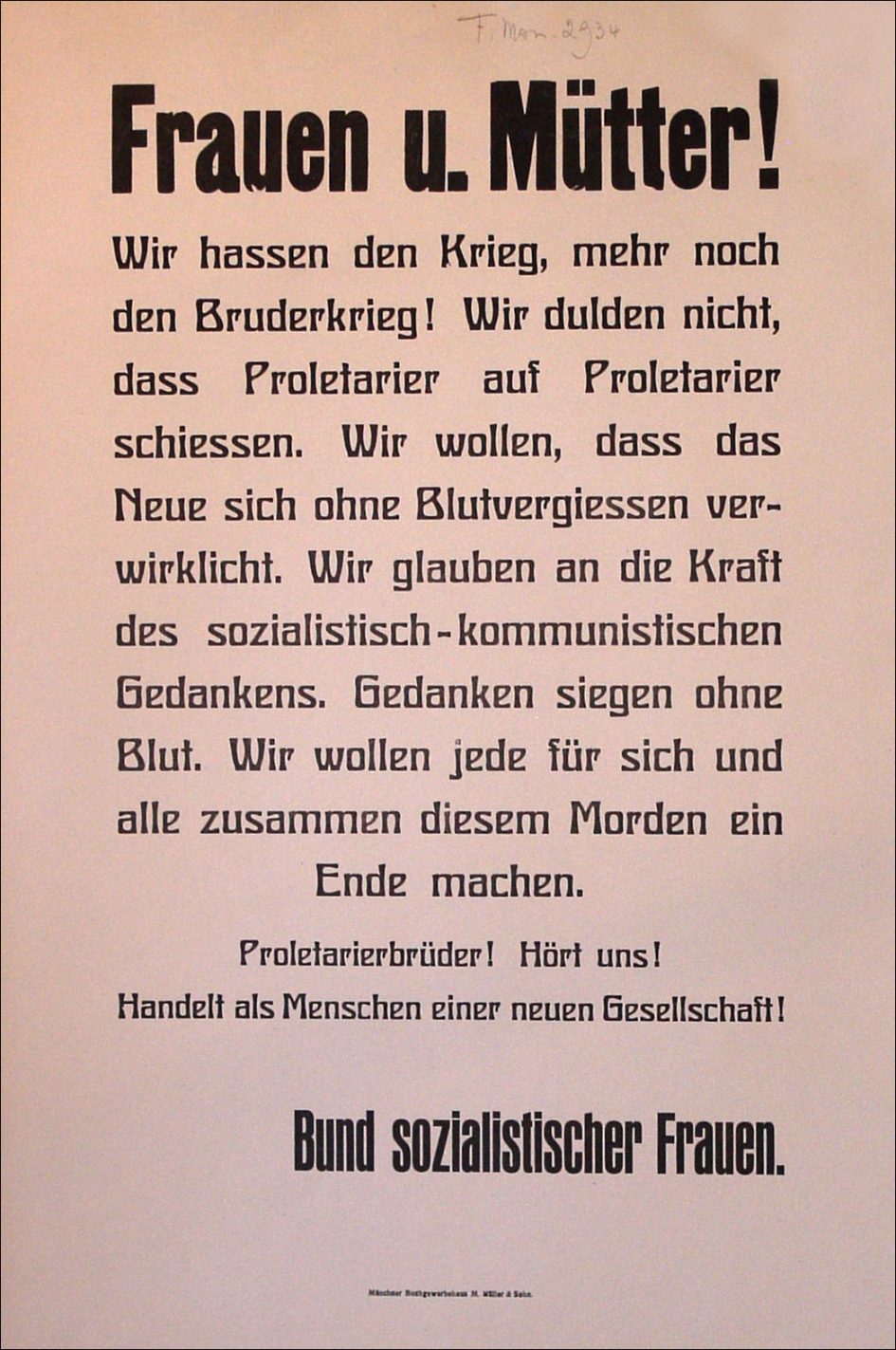 Plakat des Bundes sozialistischer Frauen Februar 1919