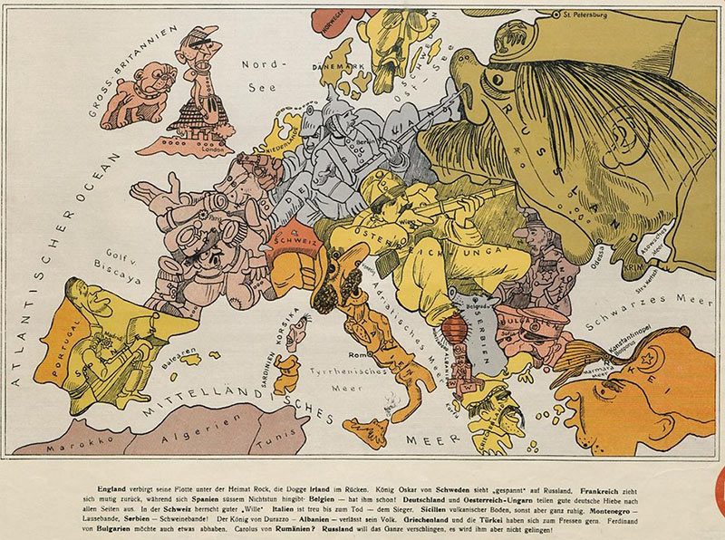 Europa 1914 als Militaristen-Karikatur