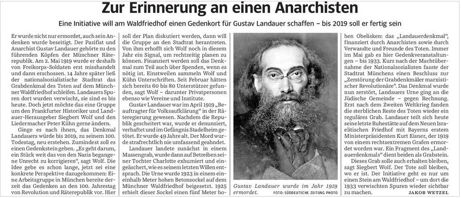 Erinnerung an einen Anarchisten: Landauer Artikel SZ