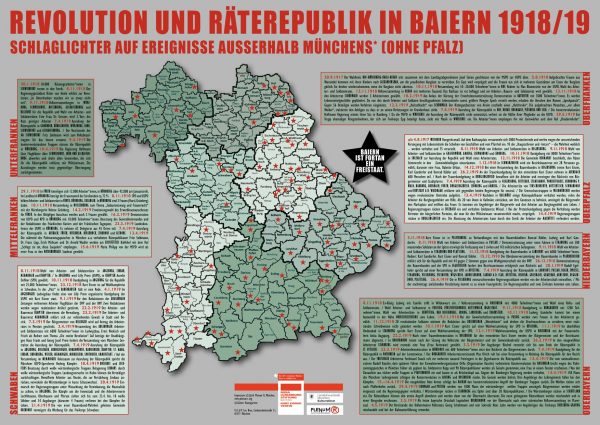 Karte der Räte-Regierungen in der Revolution 1918/19 in Bayern /Baiern